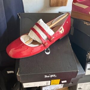 Coach Red Patent Leather Mary Jane Flats
